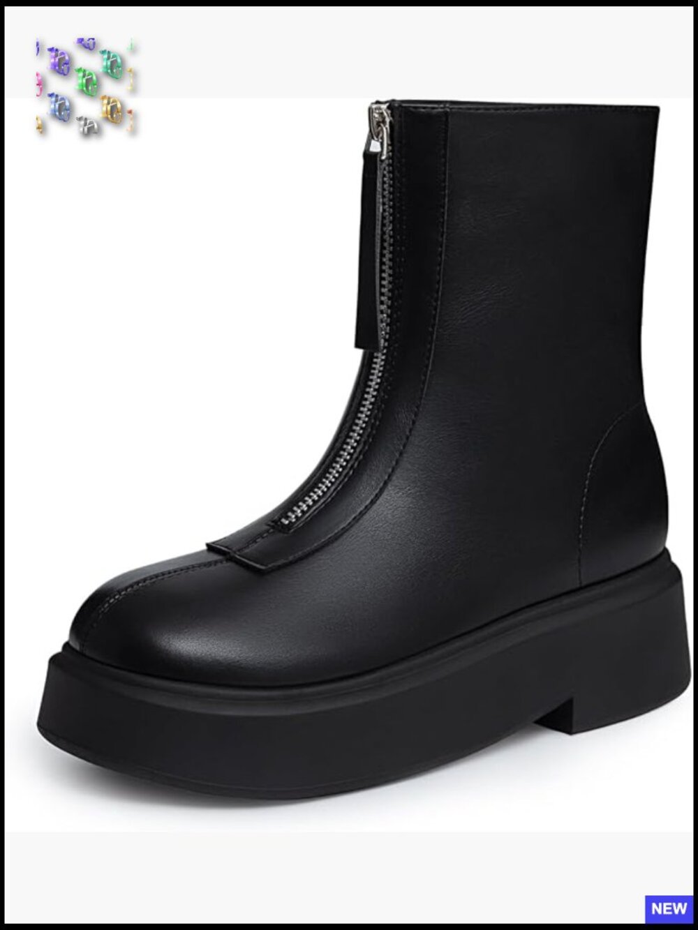 Chunky Platform Ankle Boots with Front Zipper Round Toe Comfortable Low Heel